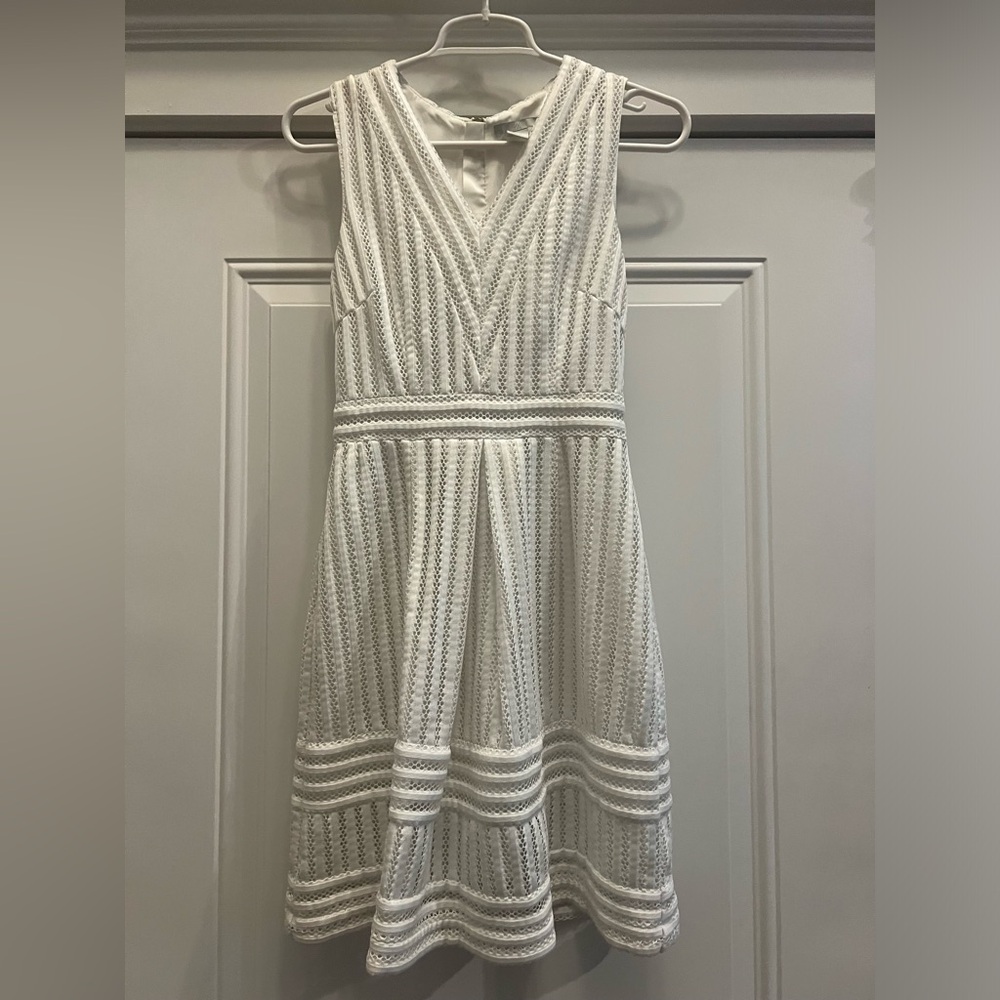 H&M White Eyelet Lattice Pattern Dress Size 4
